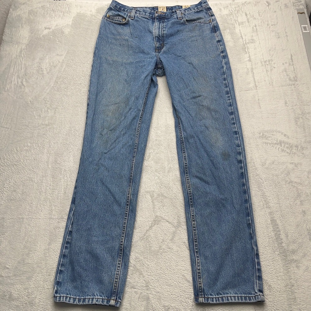 Red Head Brand Co Mens Workwear Blue Denim Jeans Straight Leg Size 33x34